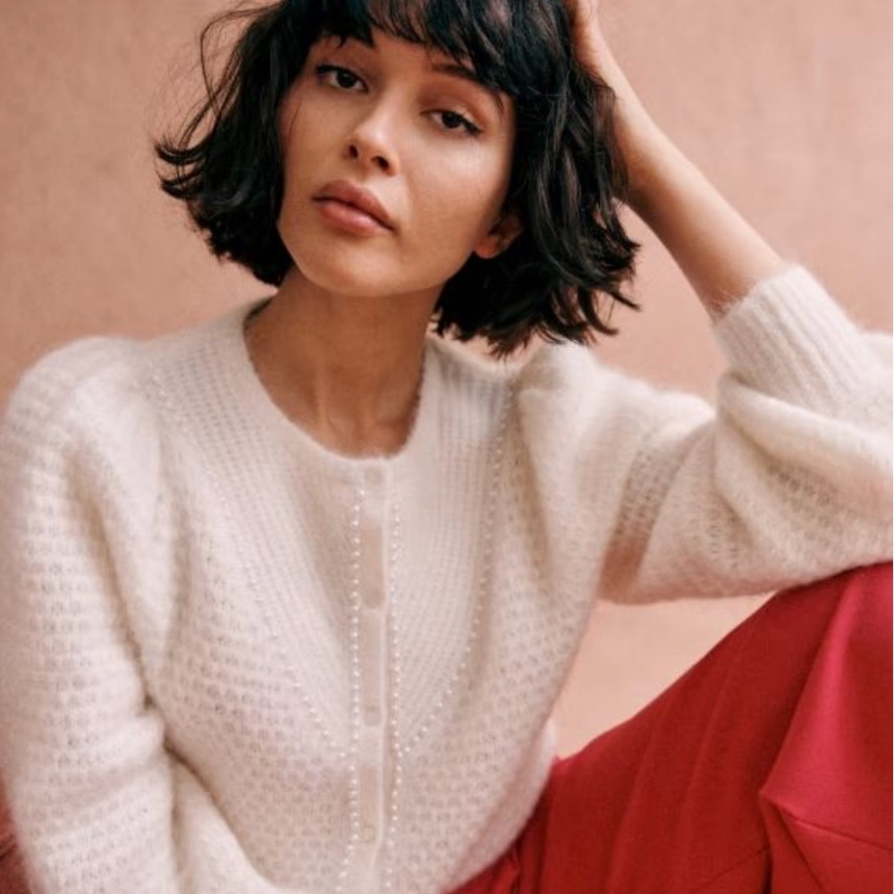 Sezane Solena Perle Cardigan Écru. - Size S